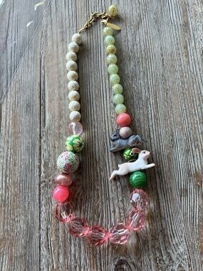 Lenora Dame Bunny Bead Necklace - Pink & Green with chunky gorgeous beads! New